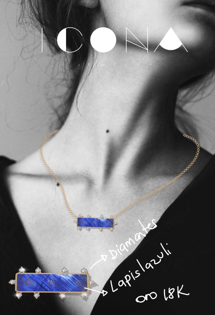 Boceto del collar de lapislázuli con anotaciones de diamantes y oro 18K