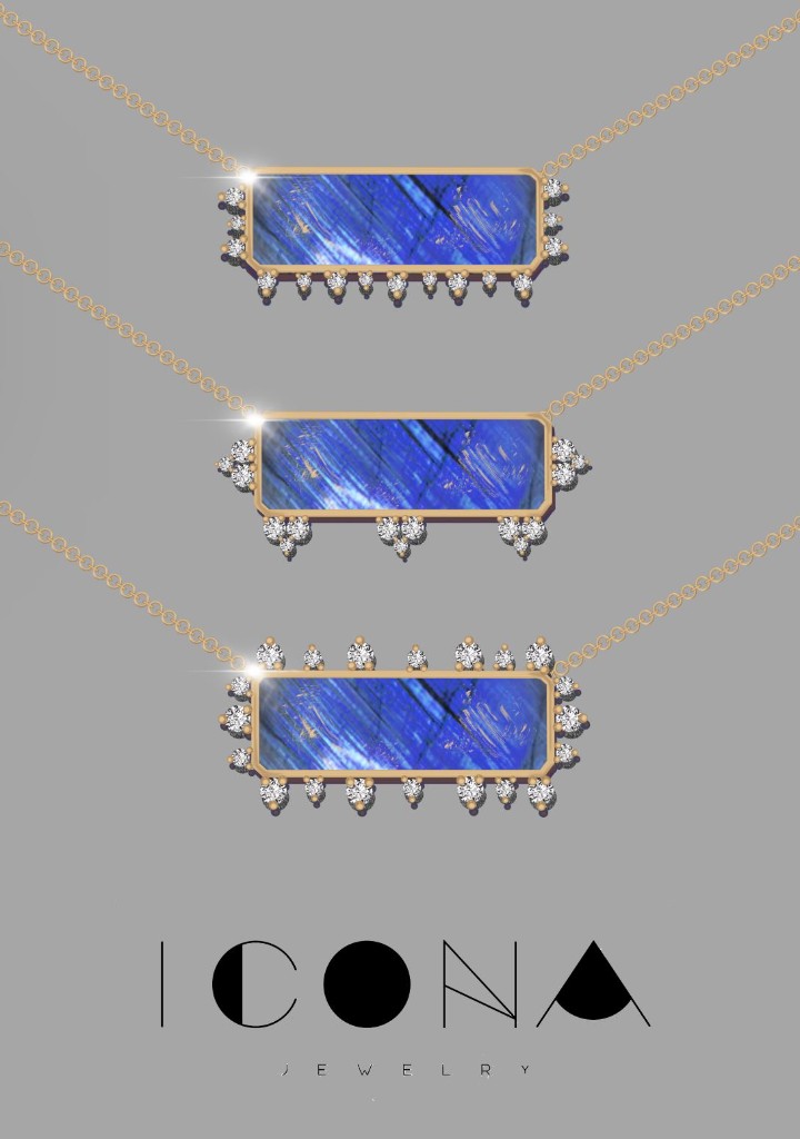 Renders de tres variantes del collar de lapislázuli
